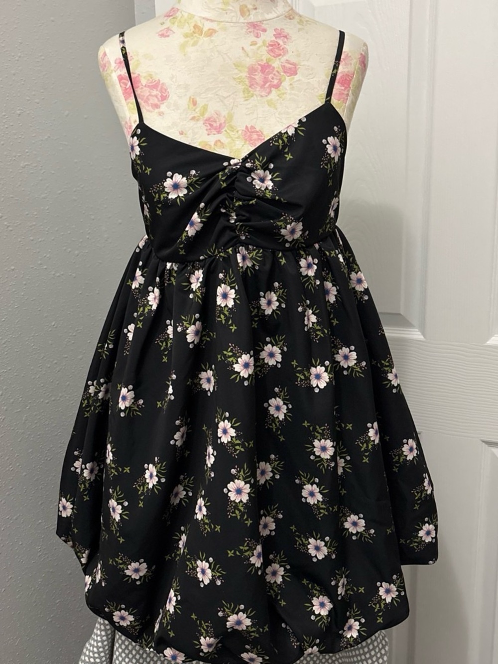 Free People Black Floral Spaghetti-Strap Sundress